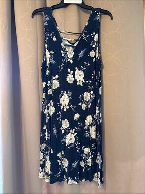 Maurices Navy Floral Sleeveless Swing Dress with Crisscross Neck Detail